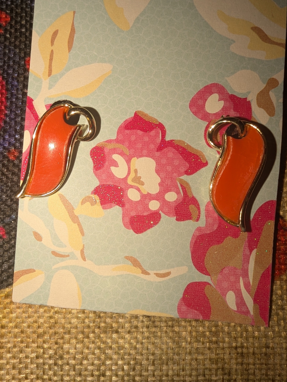 Coro Orange Enamel Gold-Tone Wave Drop Clip On Earrings